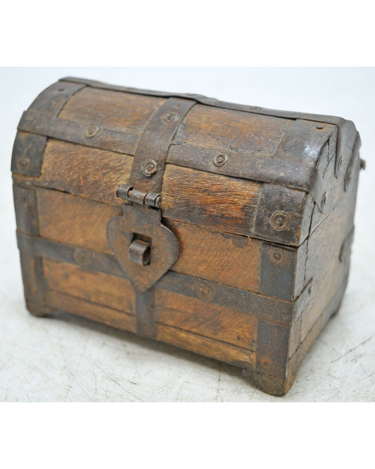 Vintage Wooden Half Round Top Storage Box Original Old Hand Crafted Metal Fitted