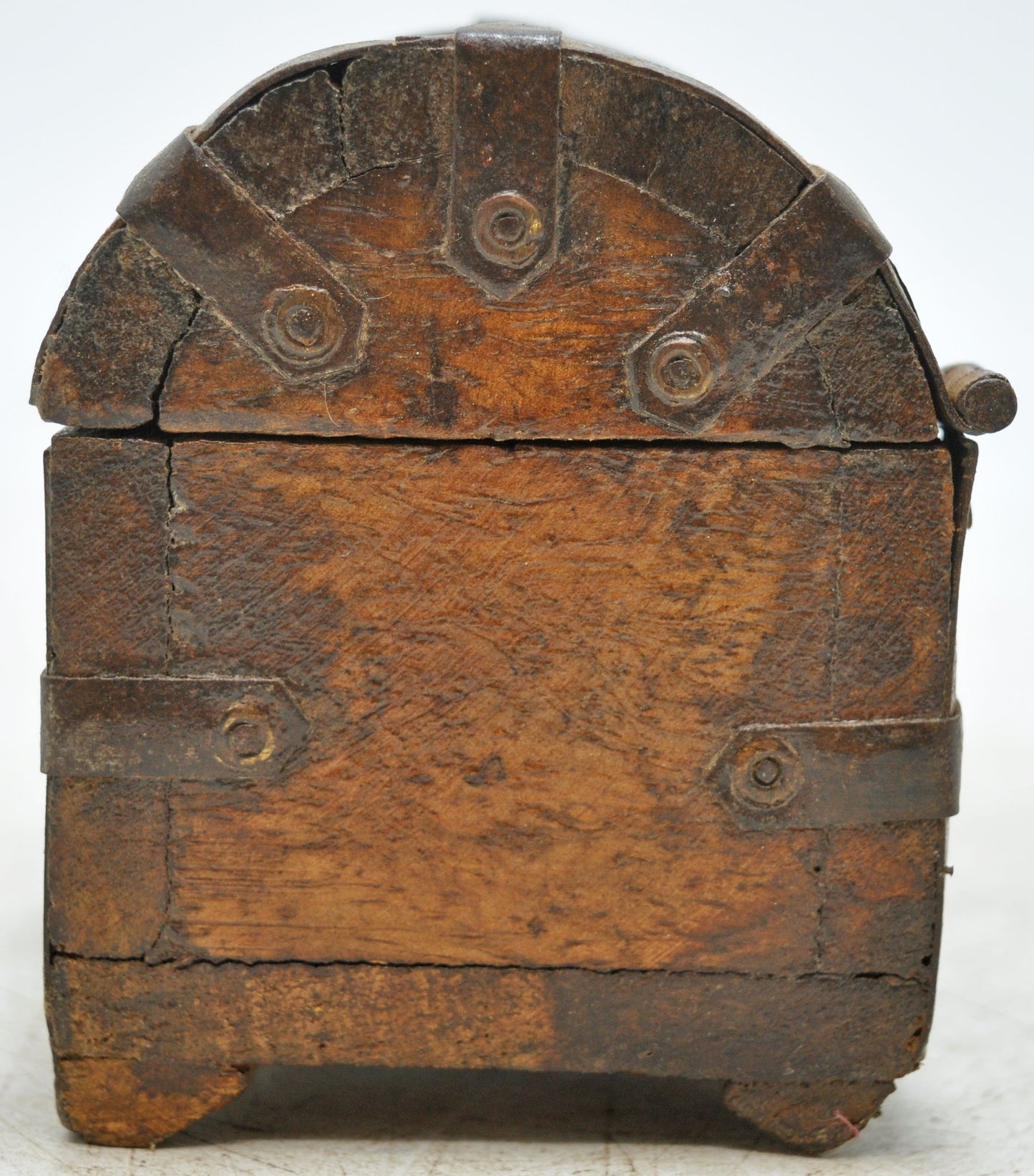 Vintage Wooden Half Round Top Storage Box Original Old Hand Crafted Metal Fitted