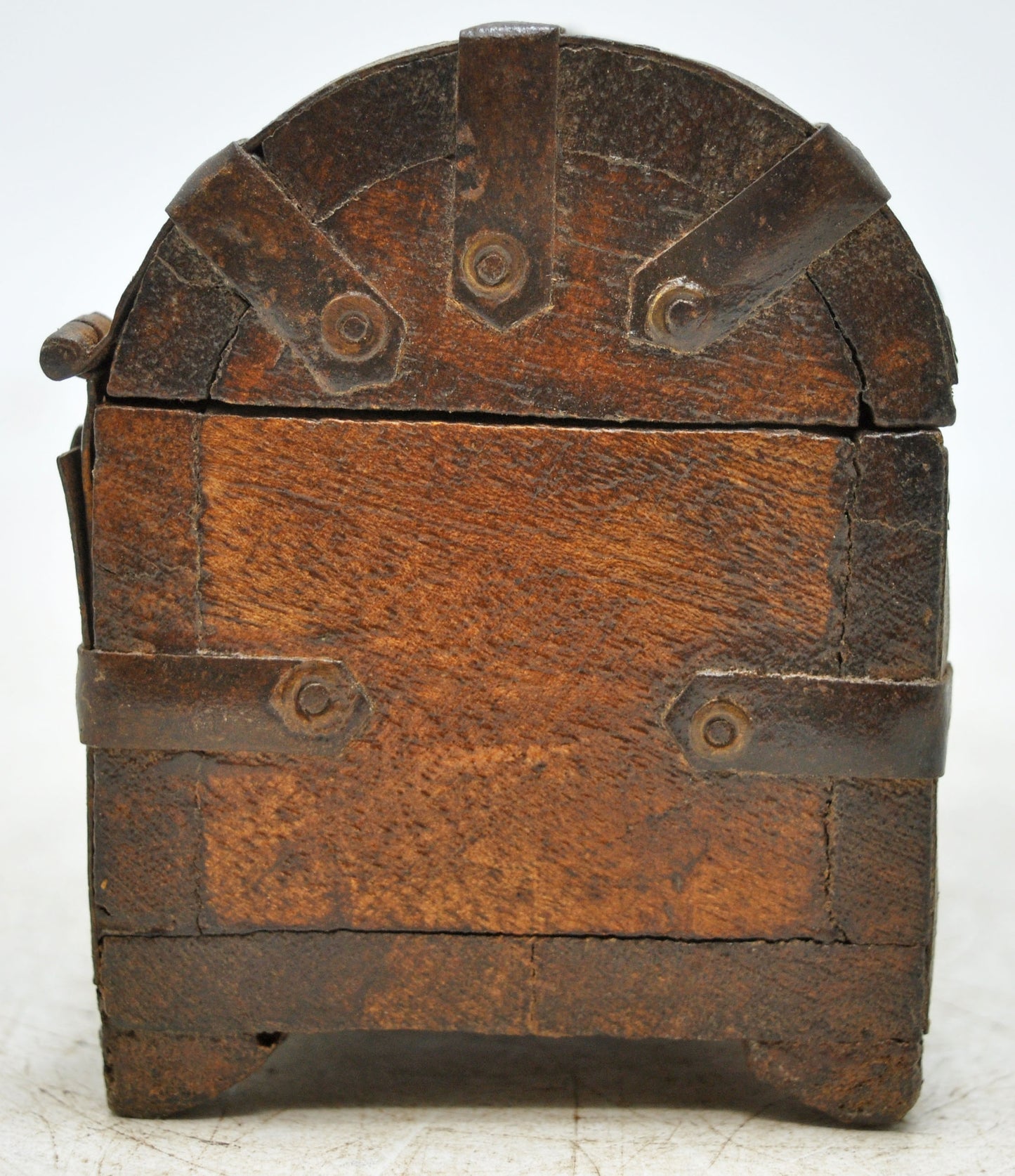 Vintage Wooden Half Round Top Storage Box Original Old Hand Crafted Metal Fitted