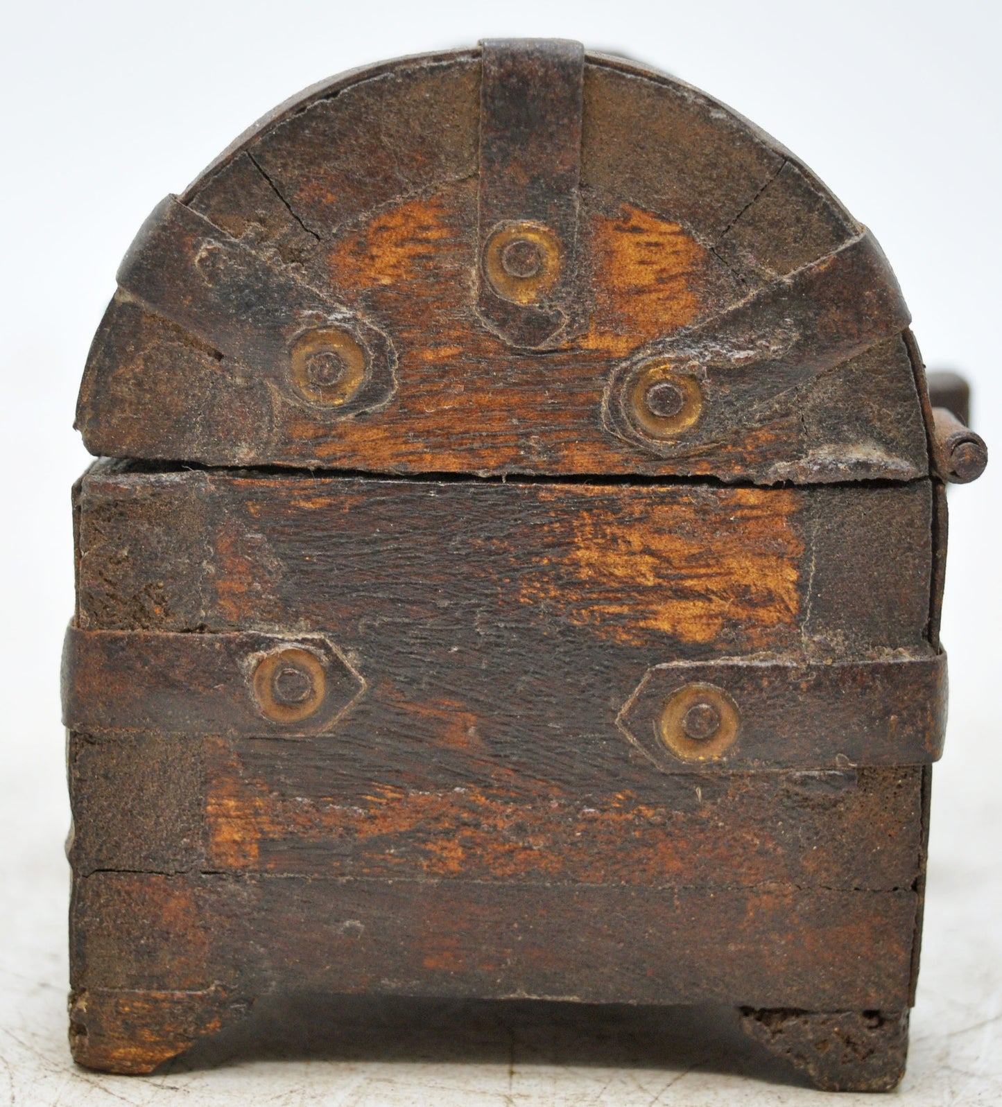 Vintage Wooden Half Round Top Storage Box Original Old Hand Crafted Metal Fitted
