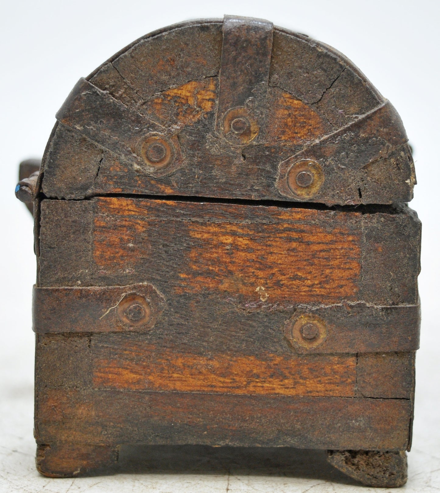 Vintage Wooden Half Round Top Storage Box Original Old Hand Crafted Metal Fitted