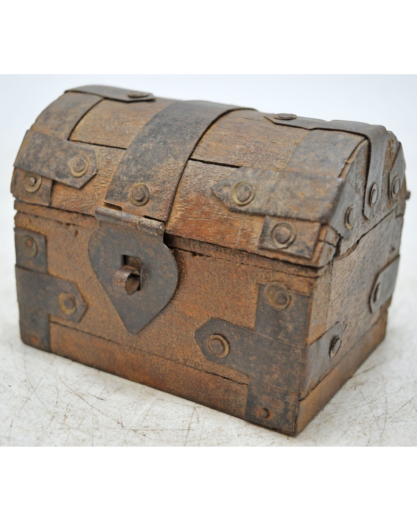Vintage Wooden Half Round Top Storage Box Original Old Hand Crafted Metal Fitted