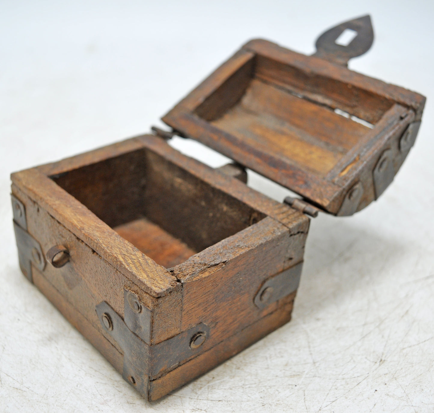 Vintage Wooden Half Round Top Storage Box Original Old Hand Crafted Metal Fitted