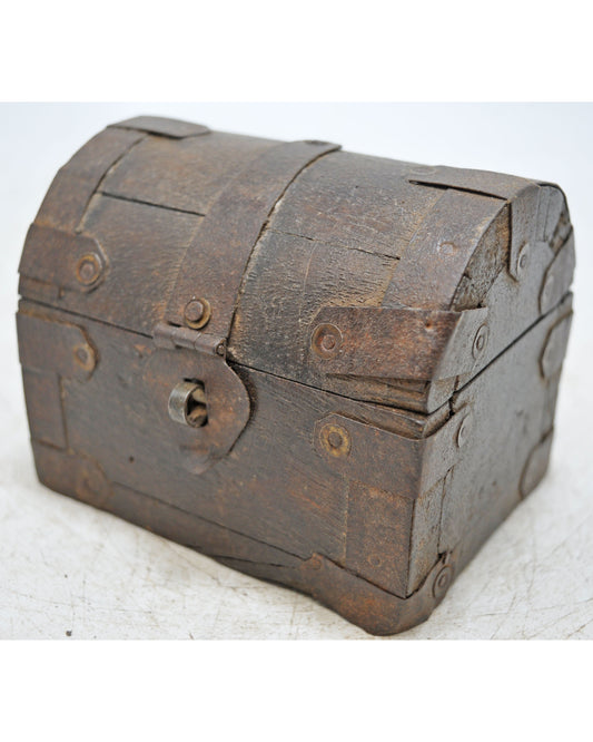 Vintage Wooden Half Round Top Storage Box Original Old Hand Crafted Metal Fitted