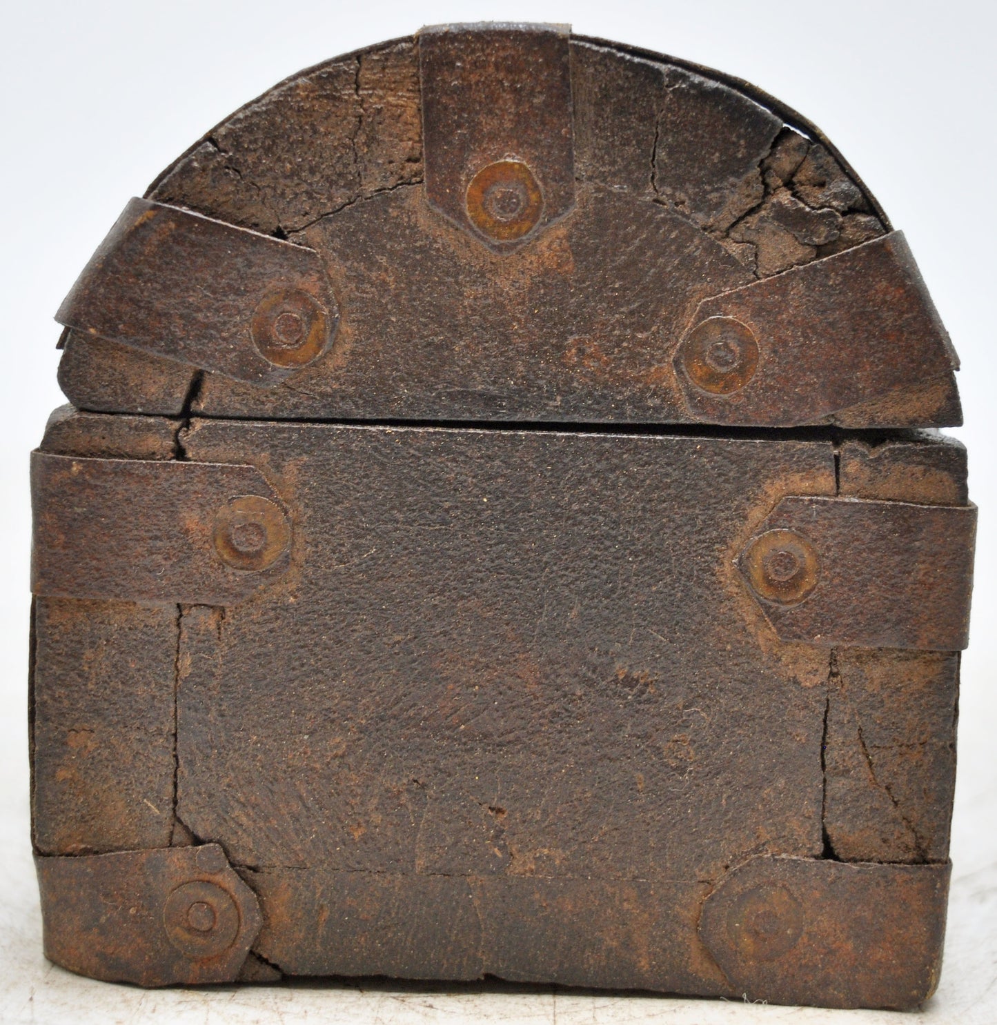 Vintage Wooden Half Round Top Storage Box Original Old Hand Crafted Metal Fitted