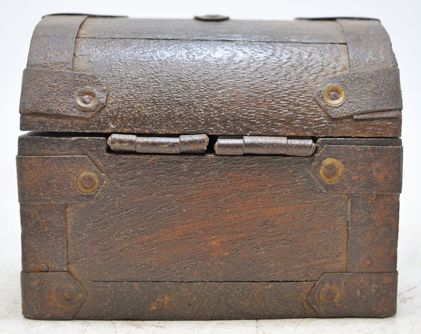 Vintage Wooden Half Round Top Storage Box Original Old Hand Crafted Metal Fitted