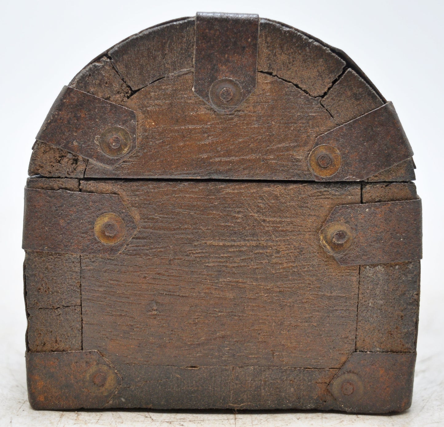 Vintage Wooden Half Round Top Storage Box Original Old Hand Crafted Metal Fitted