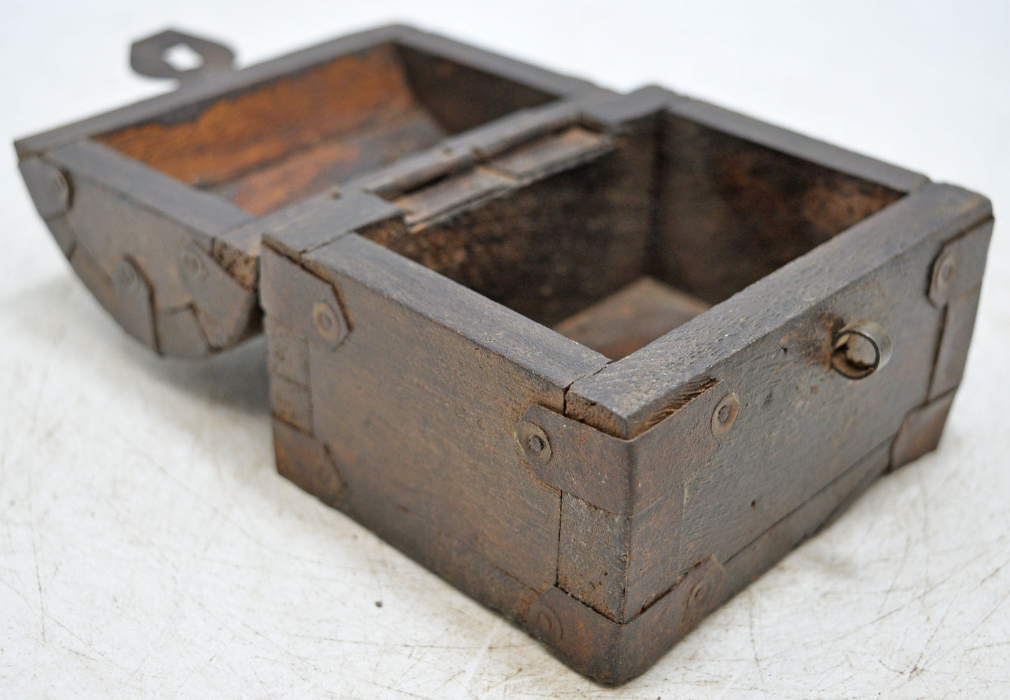 Vintage Wooden Half Round Top Storage Box Original Old Hand Crafted Metal Fitted