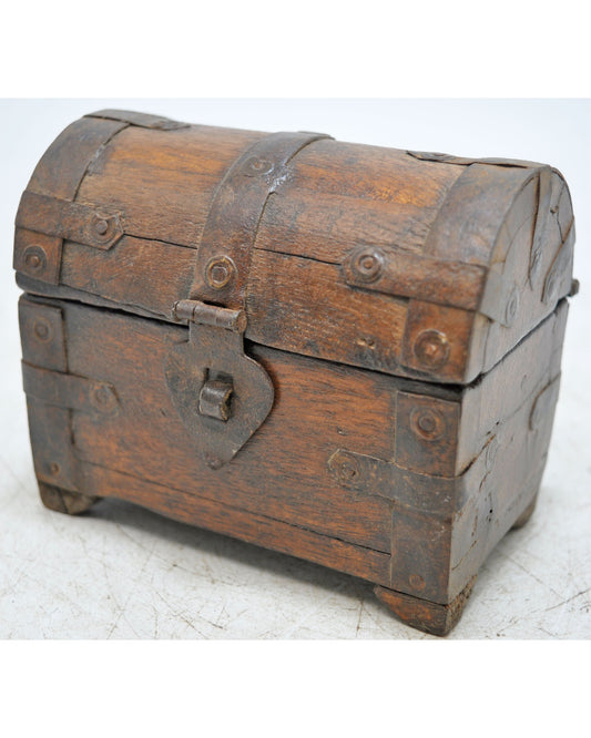 Vintage Wooden Half Round Top Storage Box Original Old Hand Crafted Metal Fitted