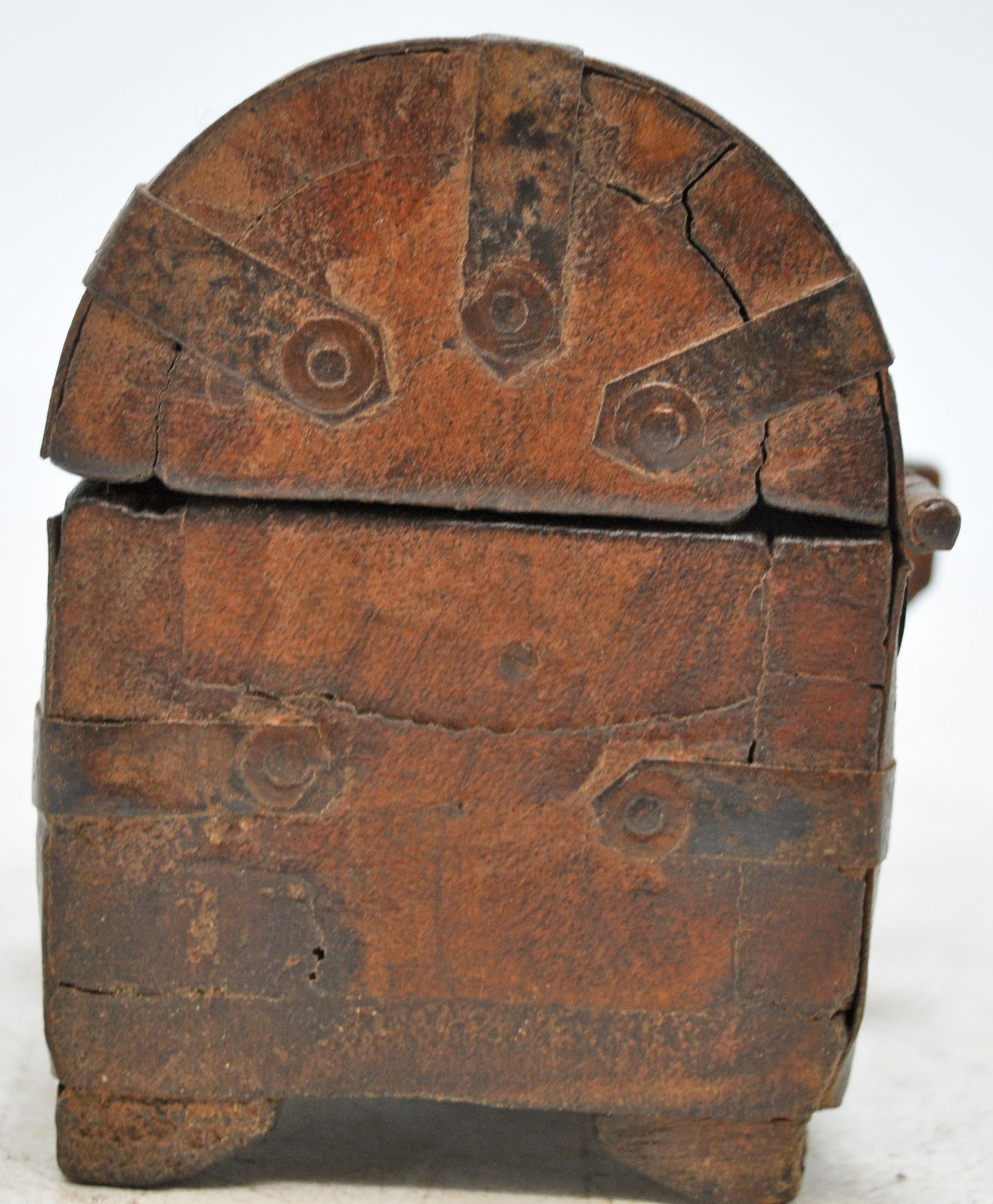 Vintage Wooden Half Round Top Storage Box Original Old Hand Crafted Metal Fitted