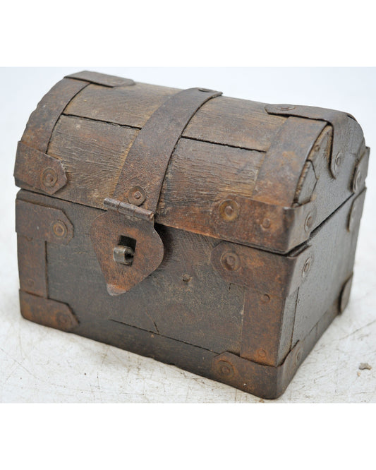Vintage Wooden Half Round Top Storage Box Original Old Hand Crafted Metal Fitted