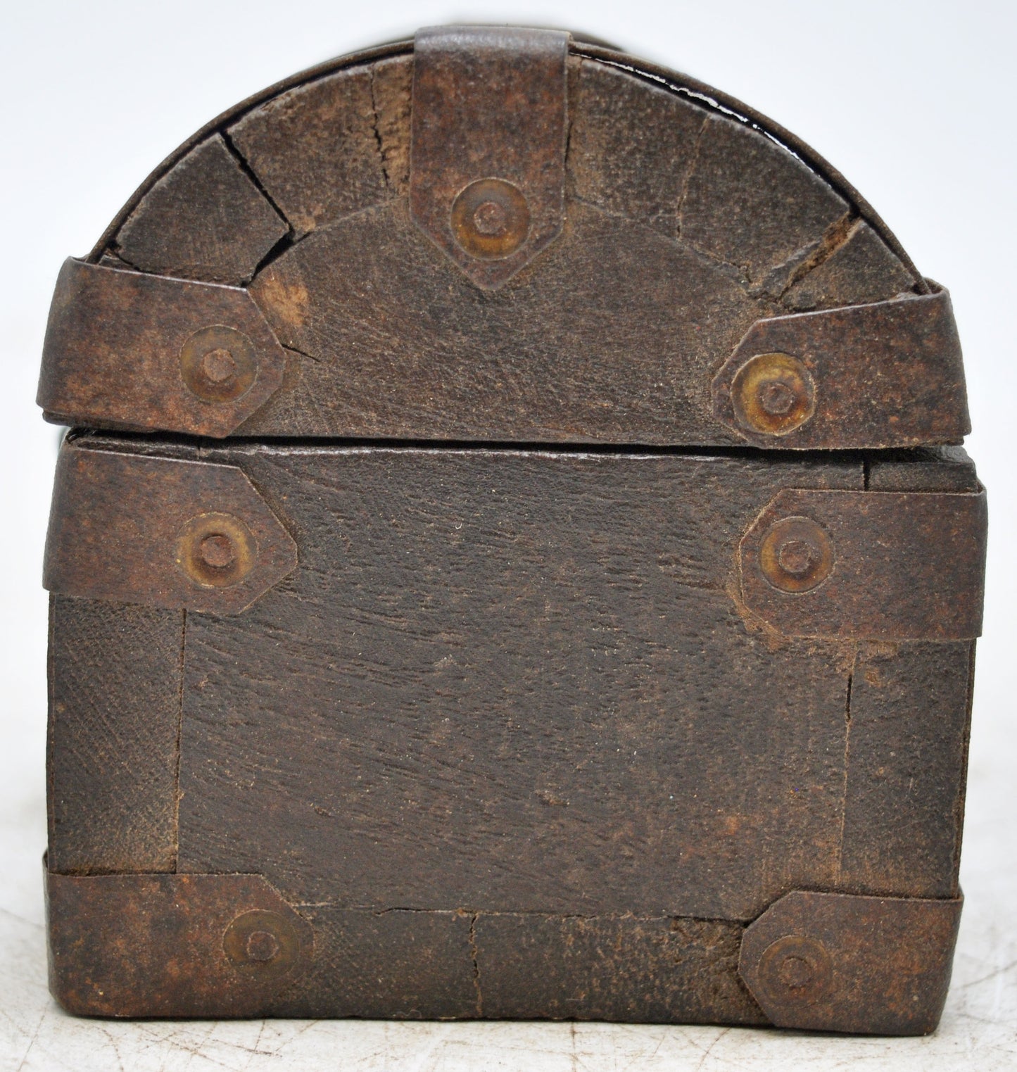 Vintage Wooden Half Round Top Storage Box Original Old Hand Crafted Metal Fitted