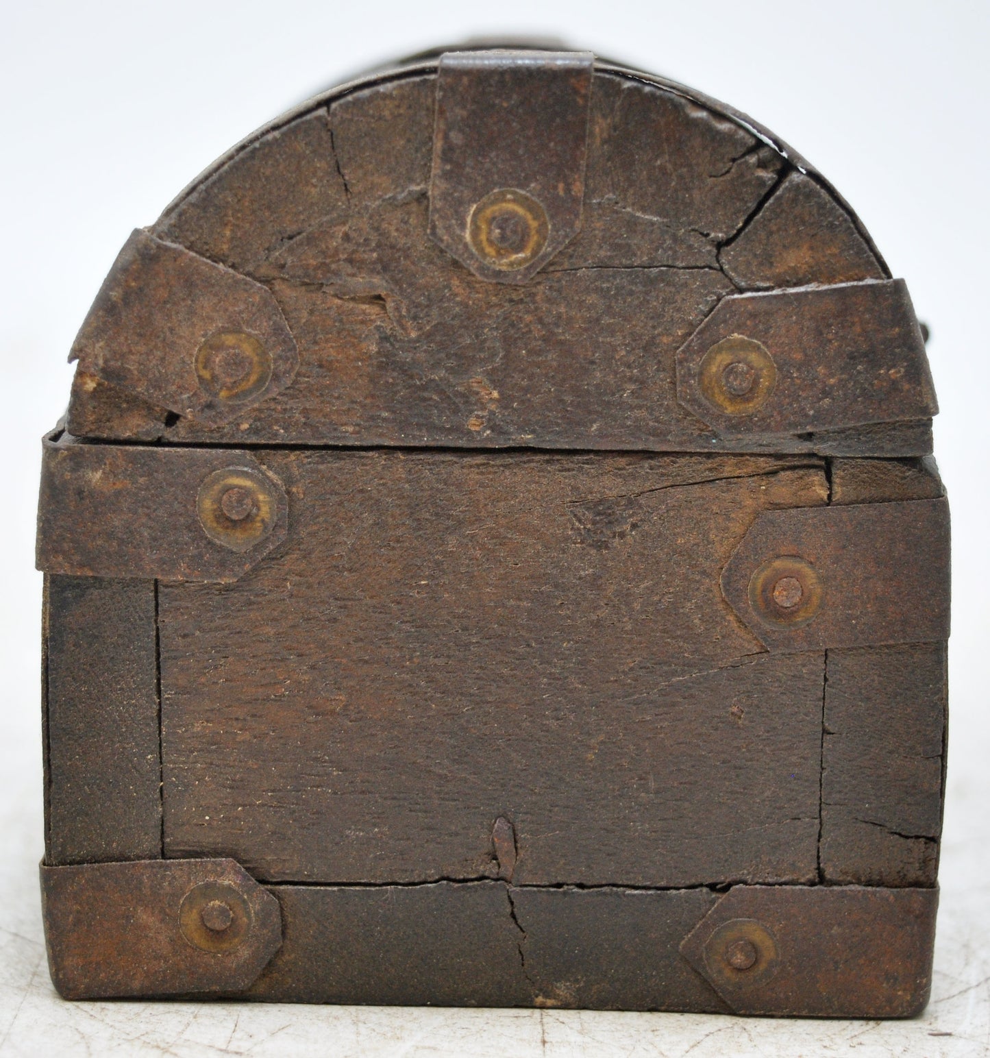 Vintage Wooden Half Round Top Storage Box Original Old Hand Crafted Metal Fitted