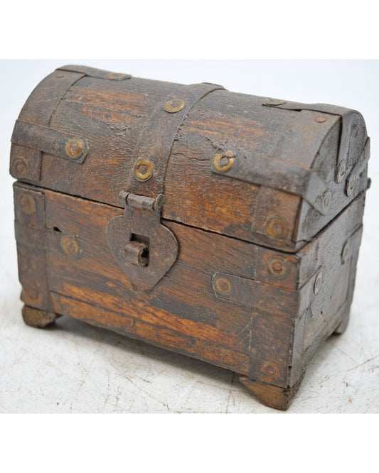 Vintage Wooden Half Round Top Storage Box Original Old Hand Crafted Metal Fitted