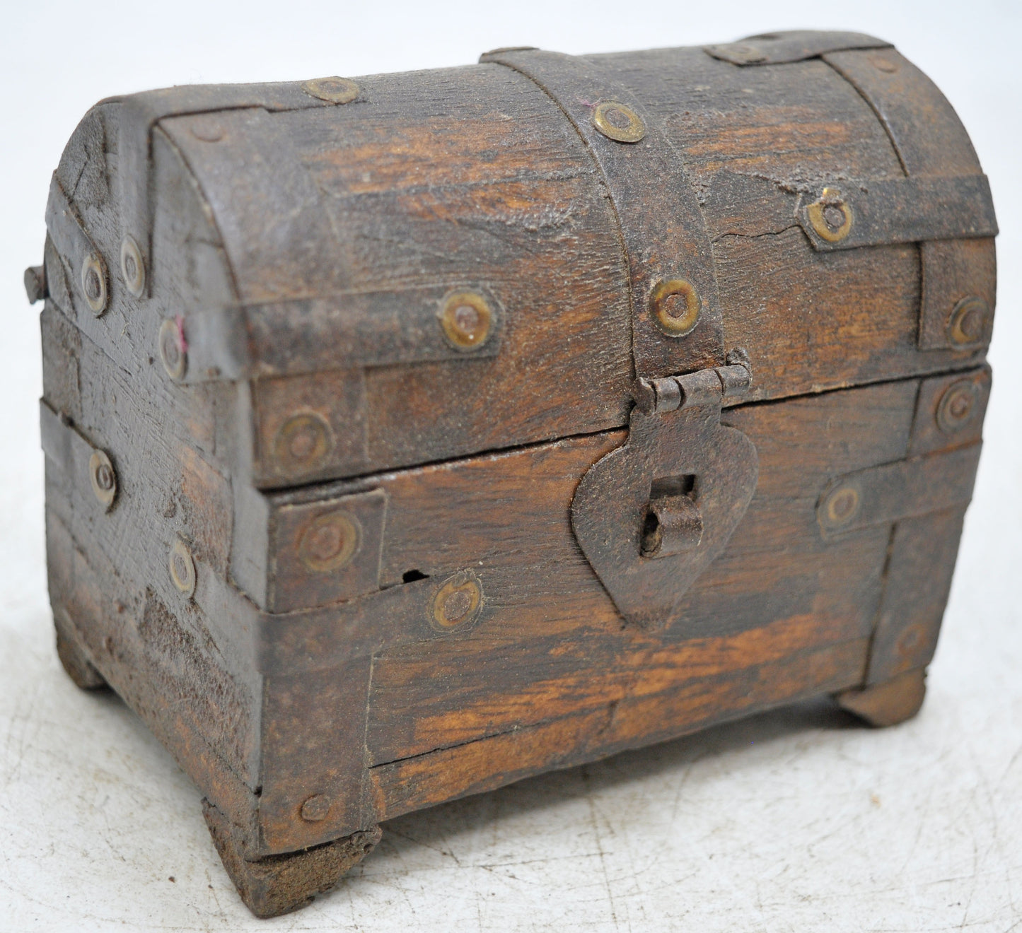 Vintage Wooden Half Round Top Storage Box Original Old Hand Crafted Metal Fitted