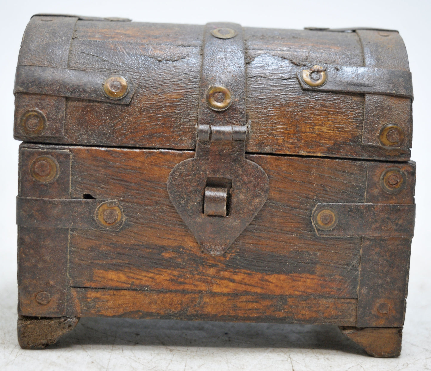 Vintage Wooden Half Round Top Storage Box Original Old Hand Crafted Metal Fitted