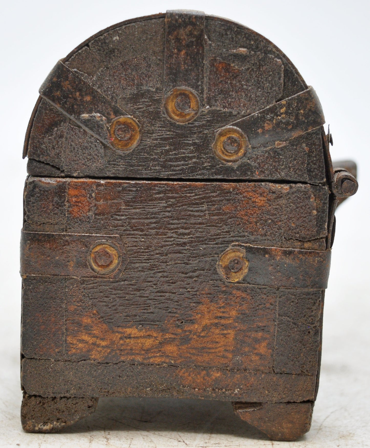 Vintage Wooden Half Round Top Storage Box Original Old Hand Crafted Metal Fitted