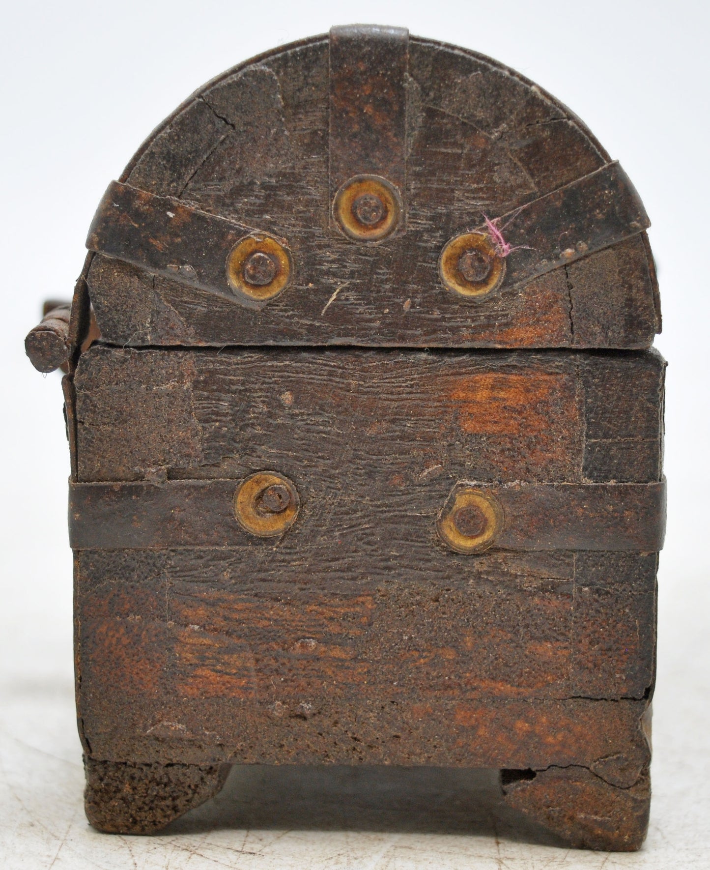 Vintage Wooden Half Round Top Storage Box Original Old Hand Crafted Metal Fitted