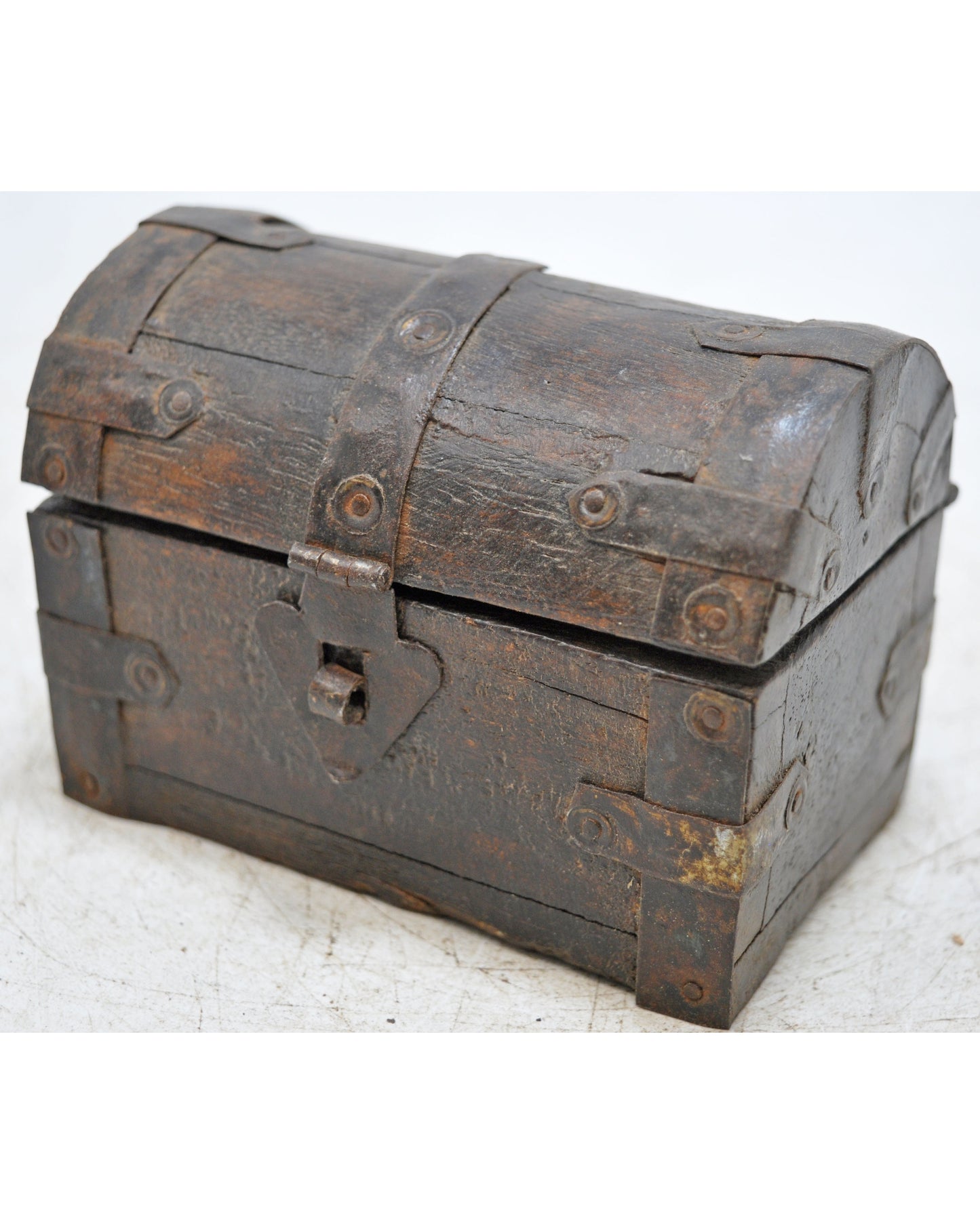 Vintage Wooden Half Round Top Storage Box Original Old Hand Crafted Metal Fitted