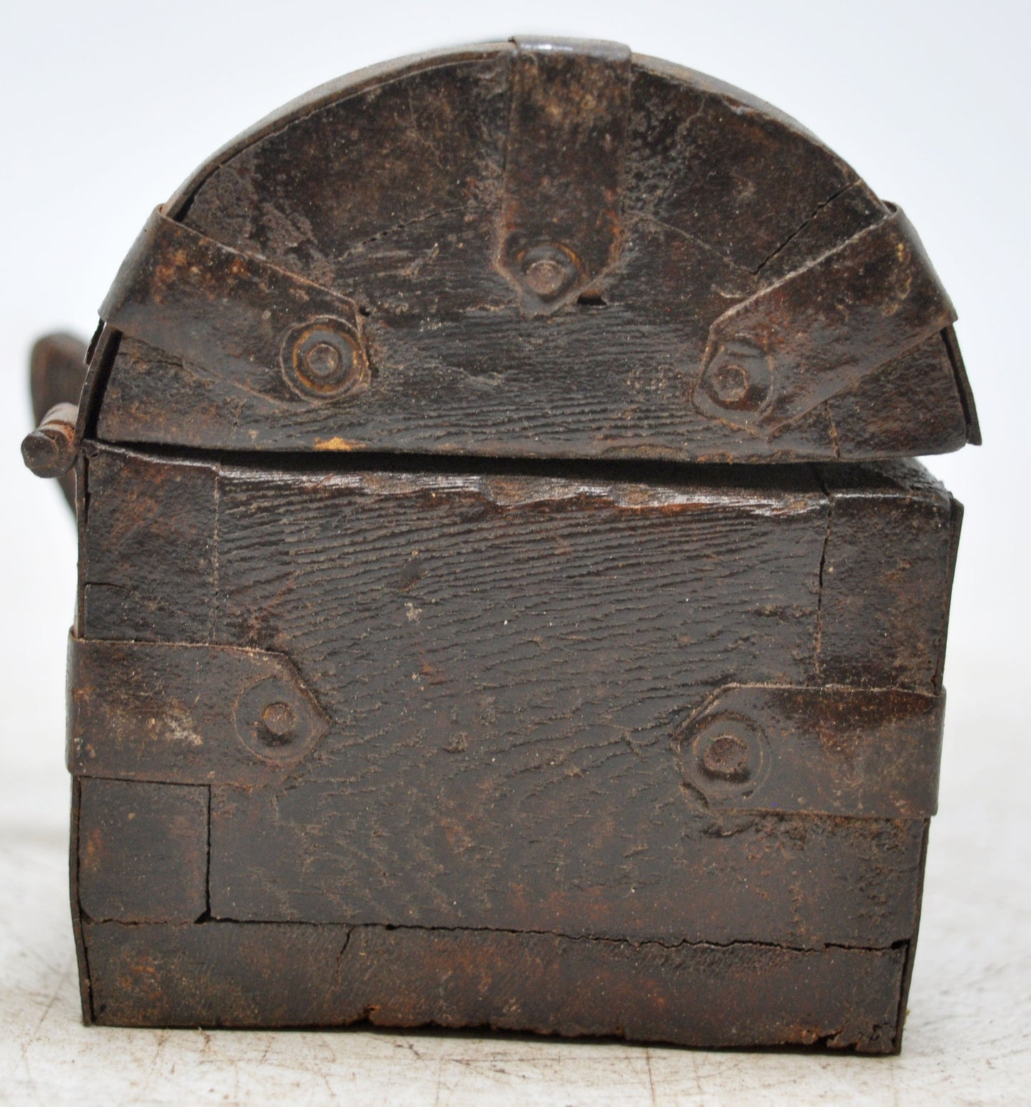 Vintage Wooden Half Round Top Storage Box Original Old Hand Crafted Metal Fitted