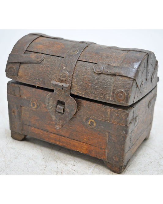 Vintage Wooden Half Round Top Storage Box Original Old Hand Crafted Metal Fitted