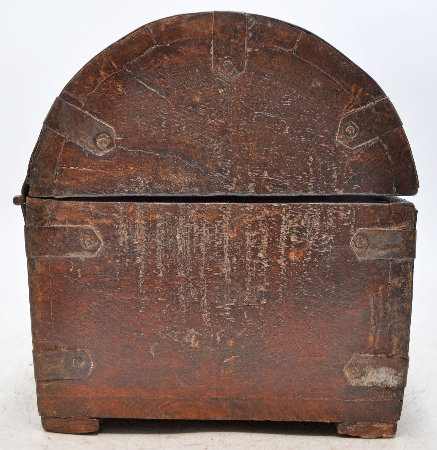 Vintage Wooden Half Round Top Storage Box Original Old Hand Crafted Metal Fitted
