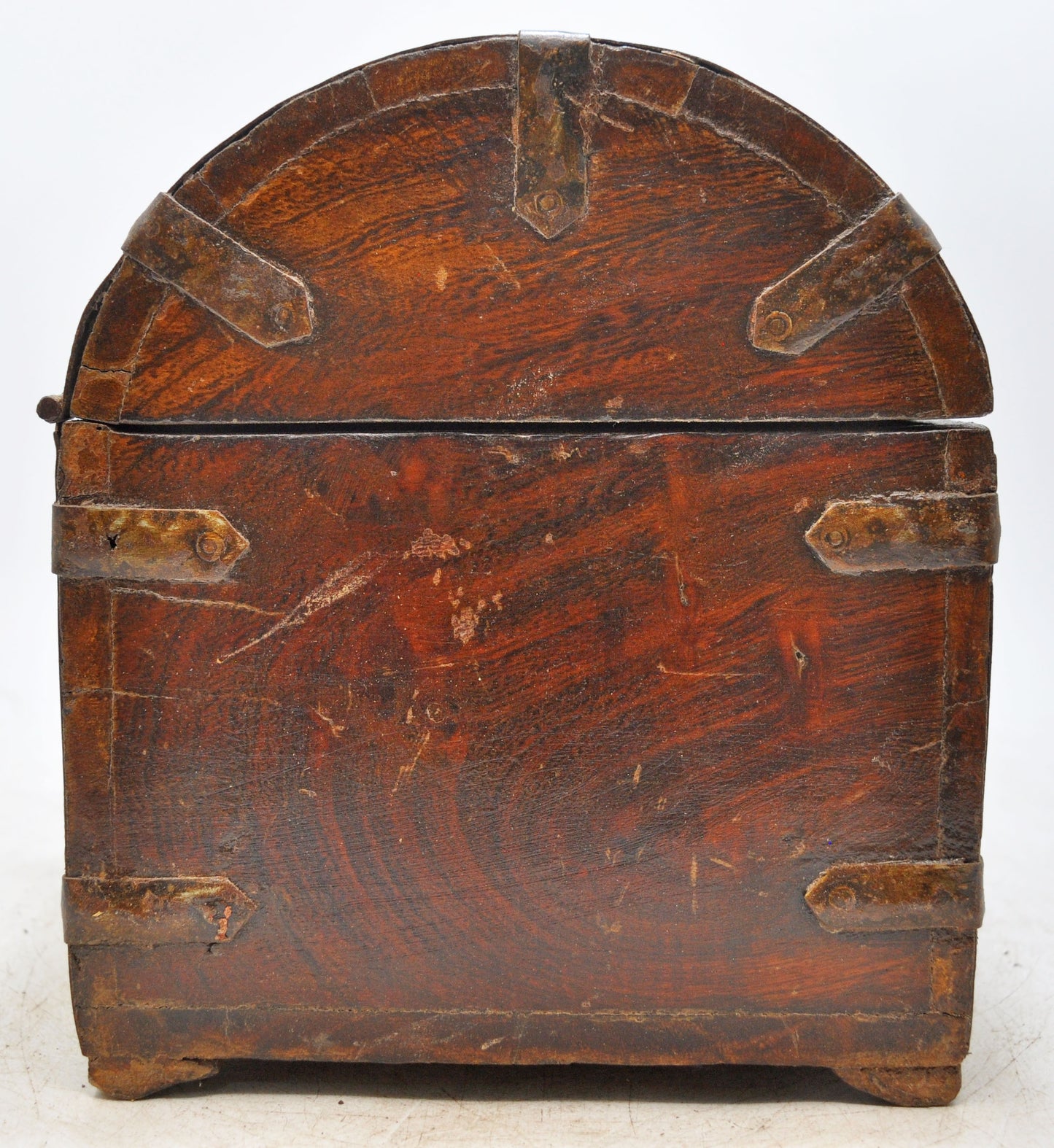 Vintage Wooden Half Round Top Storage Box Original Old Hand Crafted Metal Fitted