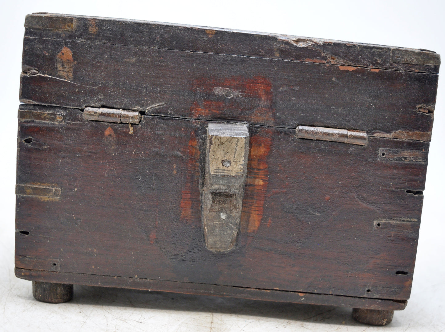 Antique Wooden Jewellery Box Original Old Hand Crafted Brass Fitted