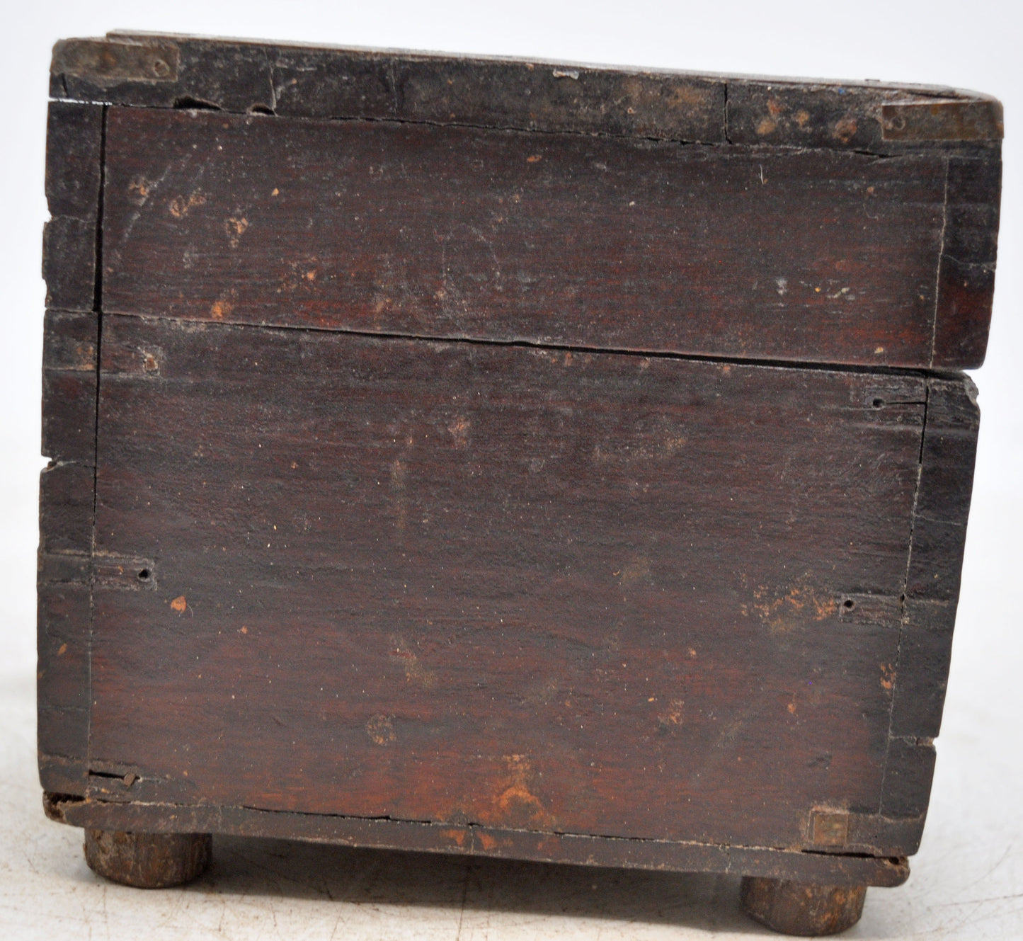 Antique Wooden Jewellery Box Original Old Hand Crafted Brass Fitted