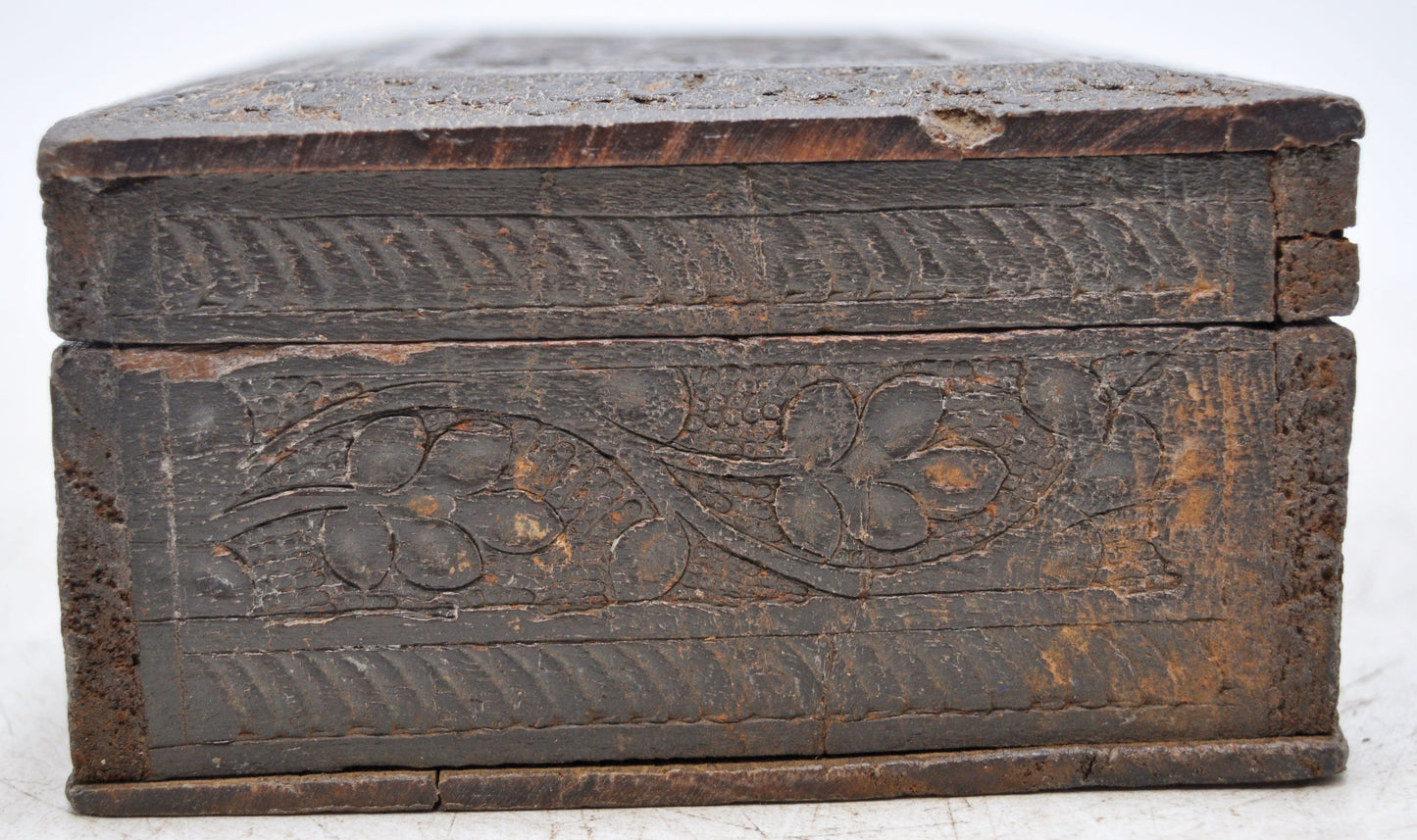 Antique Wooden Jewellery Storage Box Original Old Hand Fine Carved