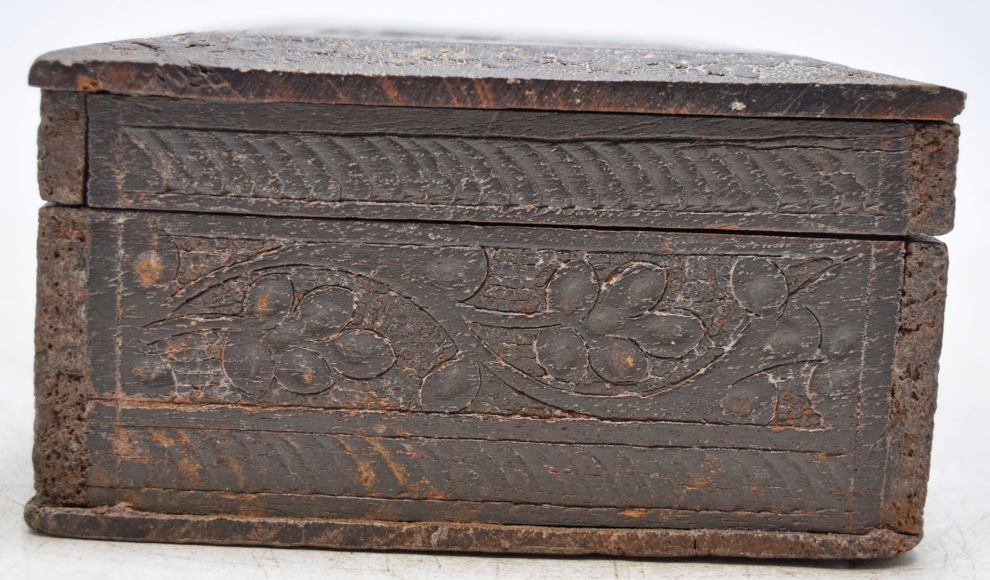 Antique Wooden Jewellery Storage Box Original Old Hand Fine Carved