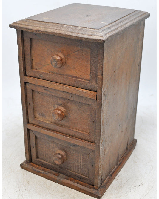 Vintage Wooden Tall 3 Drawer Storage Box Chest Original Old Hand Crafted
