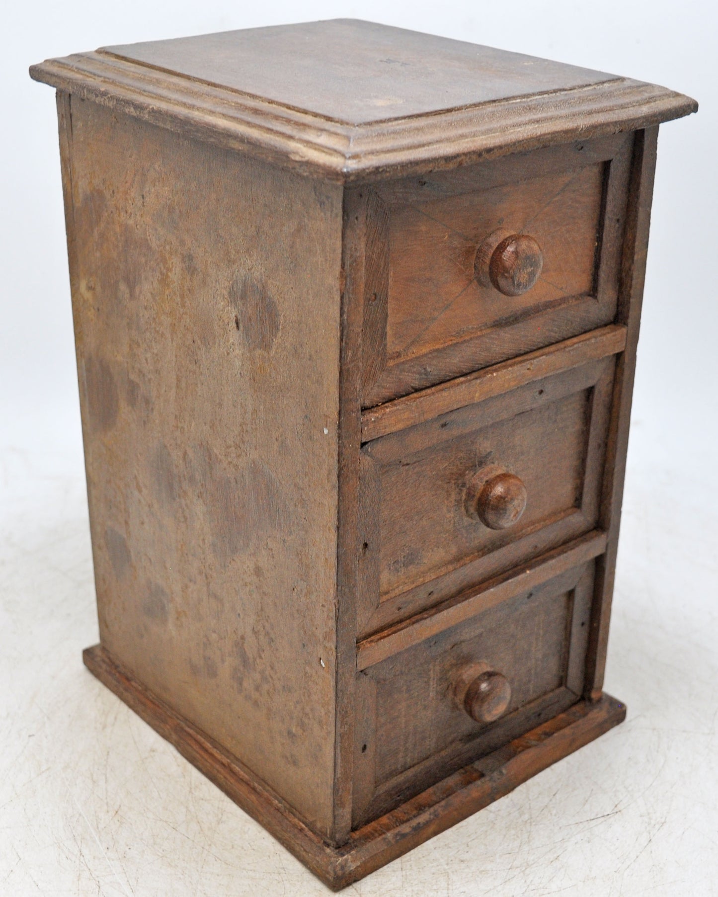 Vintage Wooden Tall 3 Drawer Storage Box Chest Original Old Hand Crafted