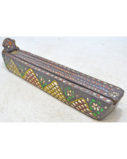 Vintage Wooden Pencil Stationary Box Original Old Hand Crafted Beads Fitted