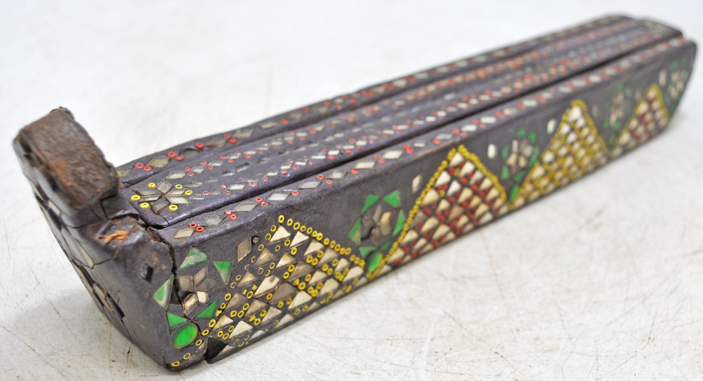 Vintage Wooden Pencil Stationary Box Original Old Hand Crafted Beads Fitted