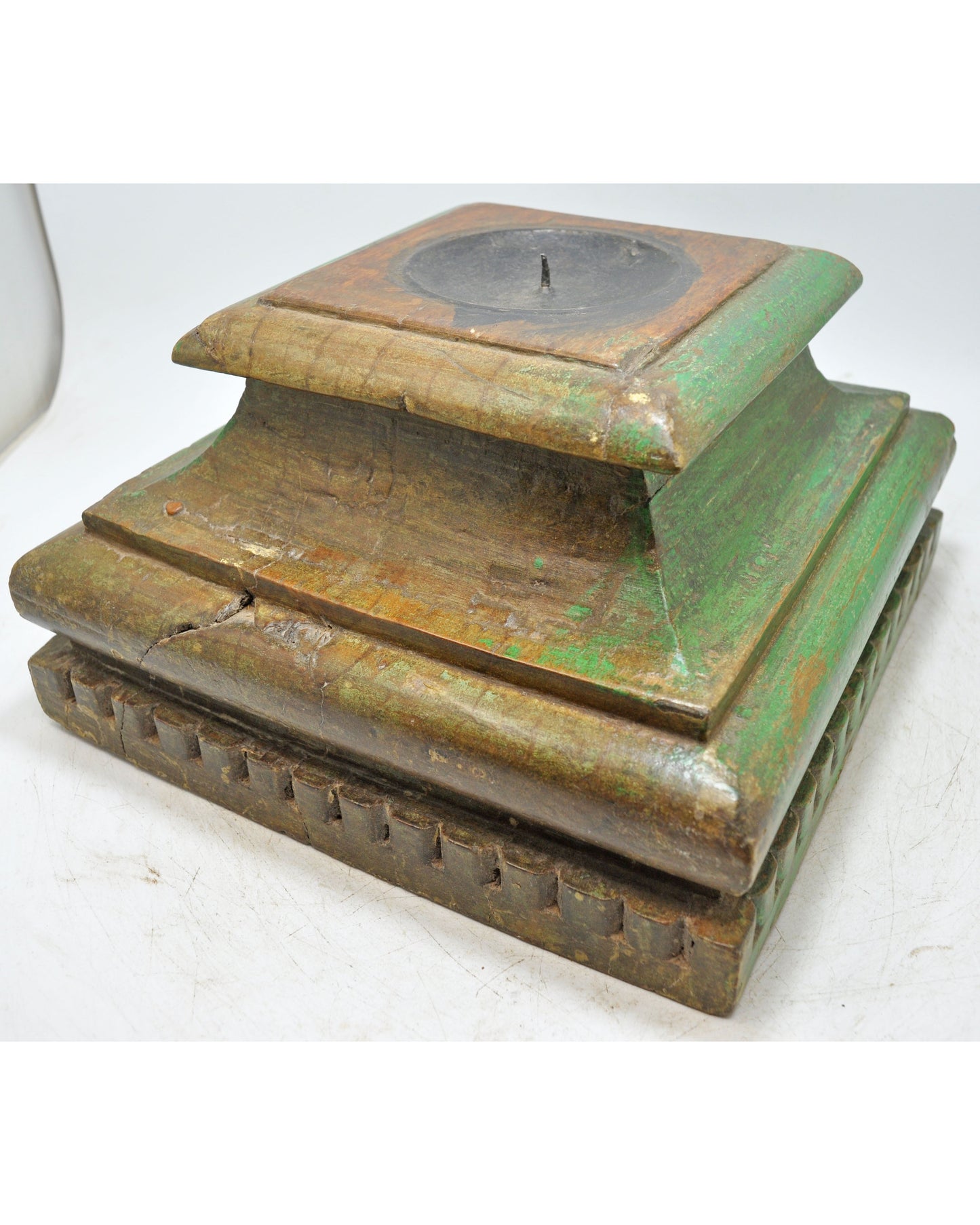 Antique Wooden Pillar Column Base Candle Holder Original Old Hand Carved