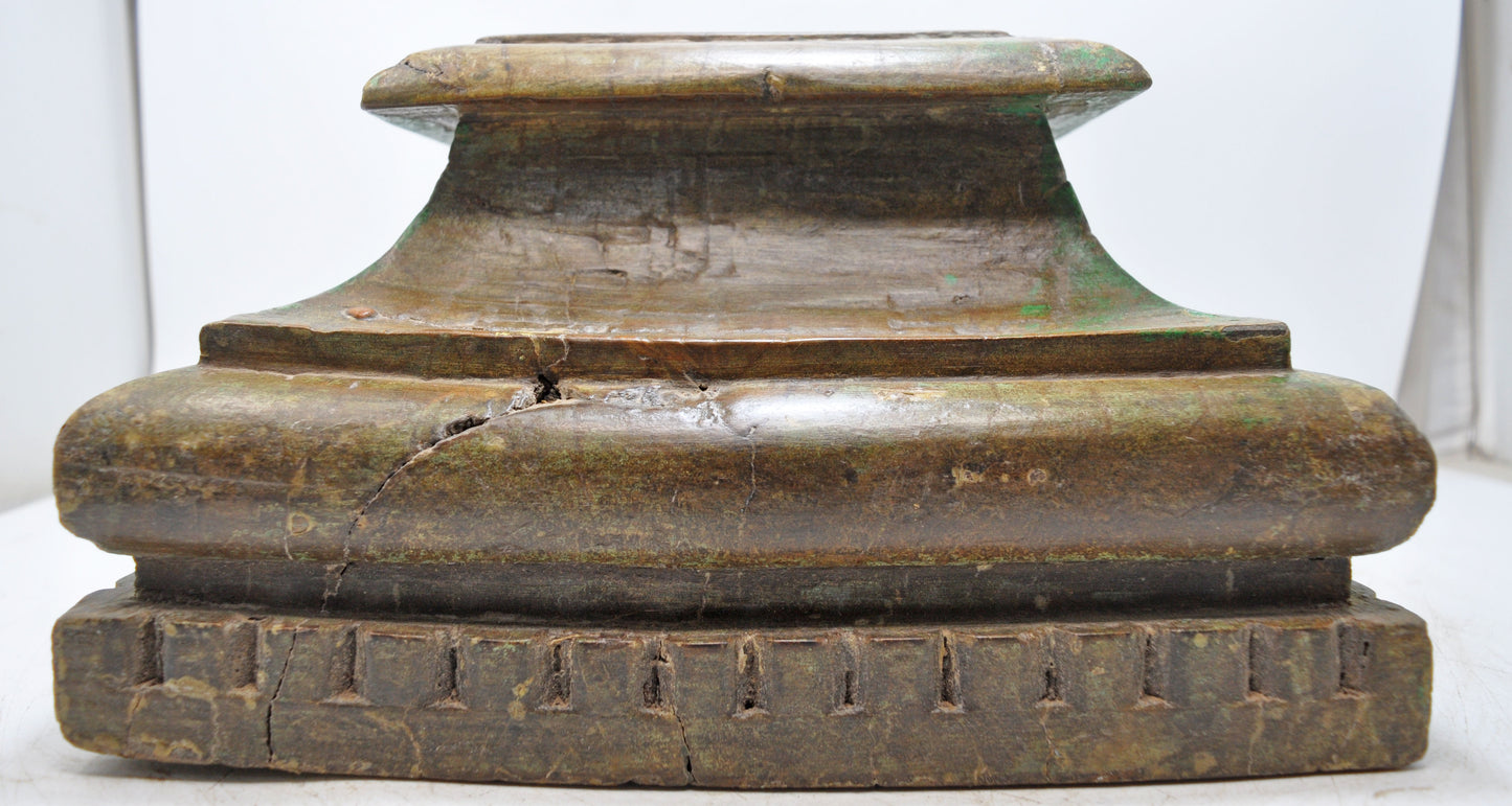 Antique Wooden Pillar Column Base Candle Holder Original Old Hand Carved