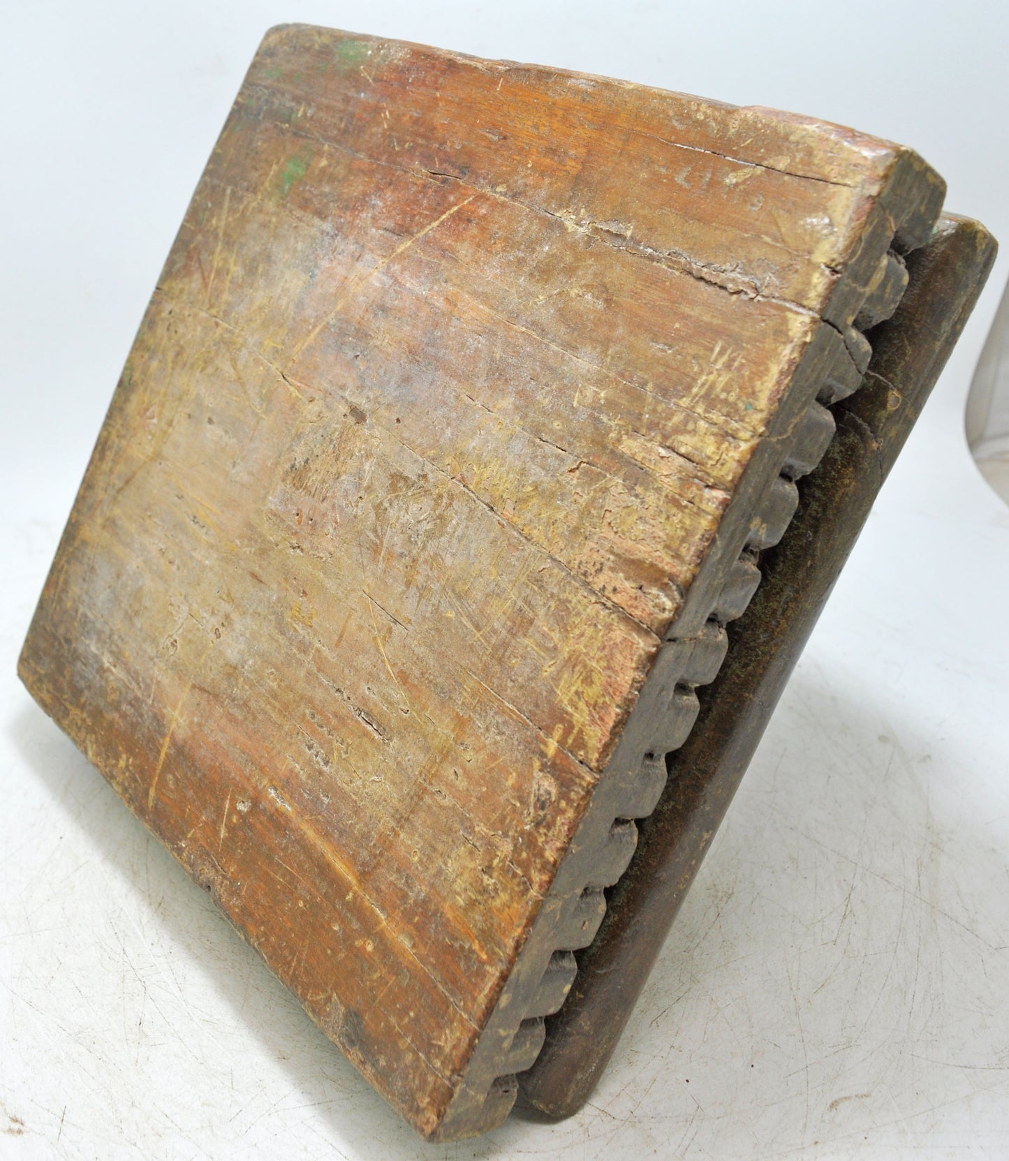 Antique Wooden Pillar Column Base Candle Holder Original Old Hand Carved