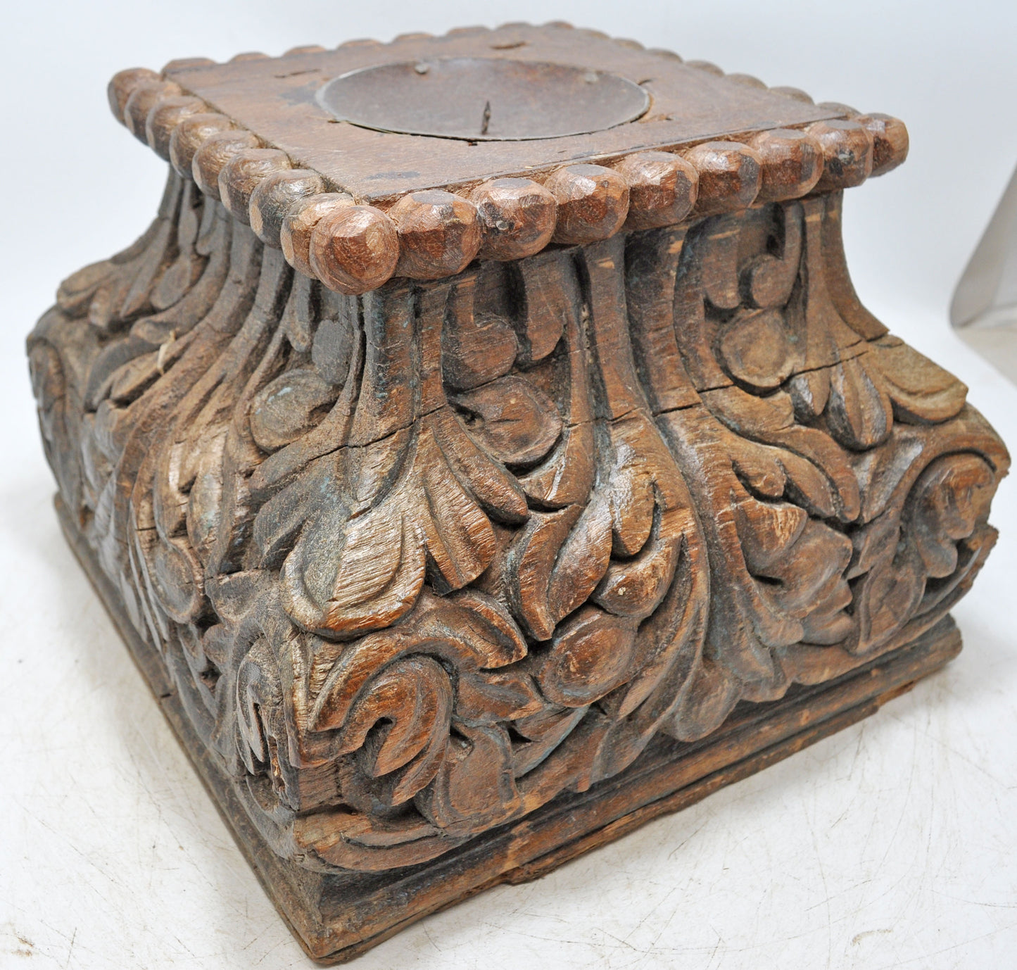 Antique Wooden Pillar Column Base Candle Holder Original Old Fine Hand Carved