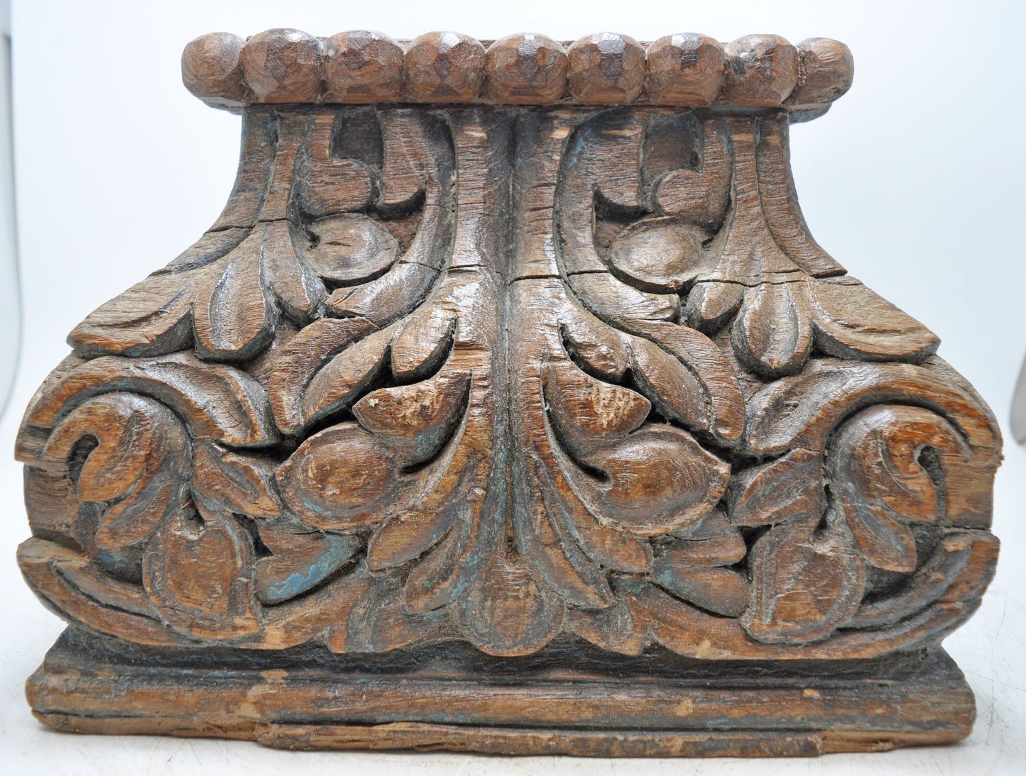 Antique Wooden Pillar Column Base Candle Holder Original Old Fine Hand Carved