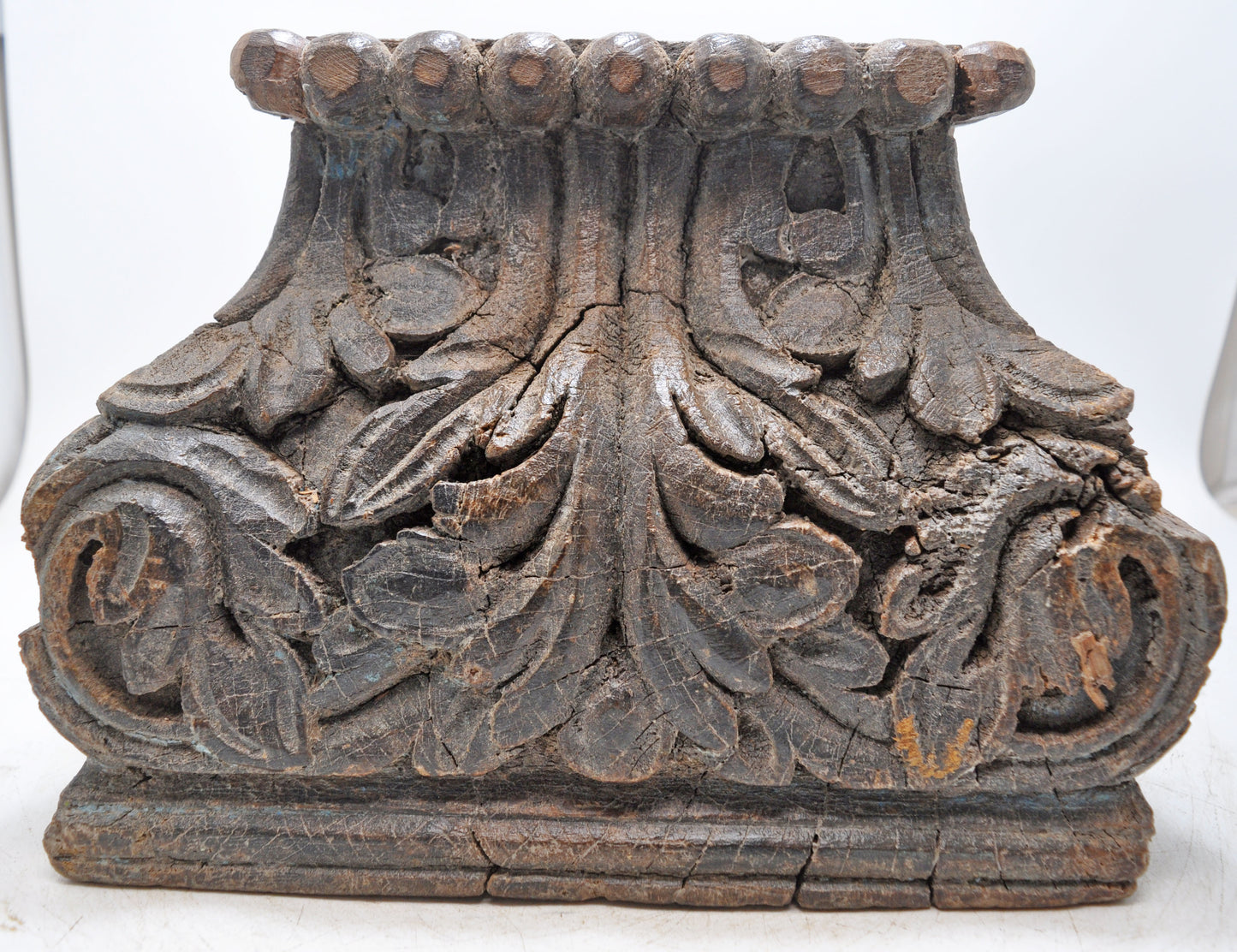 Antique Wooden Pillar Column Base Candle Holder Original Old Fine Hand Carved