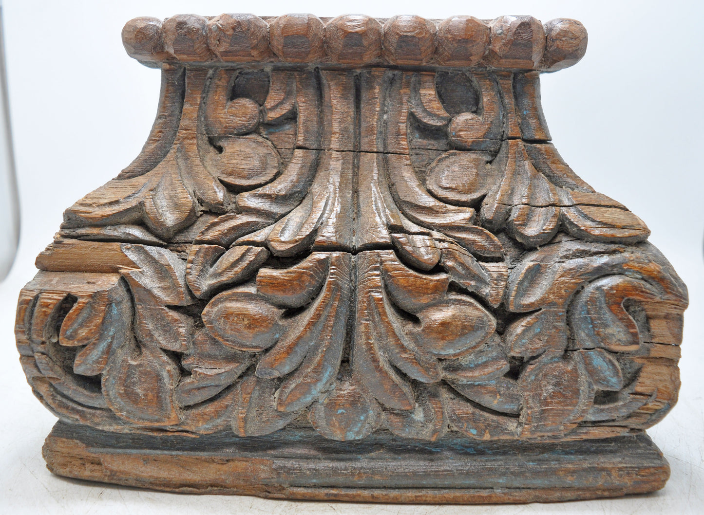 Antique Wooden Pillar Column Base Candle Holder Original Old Fine Hand Carved