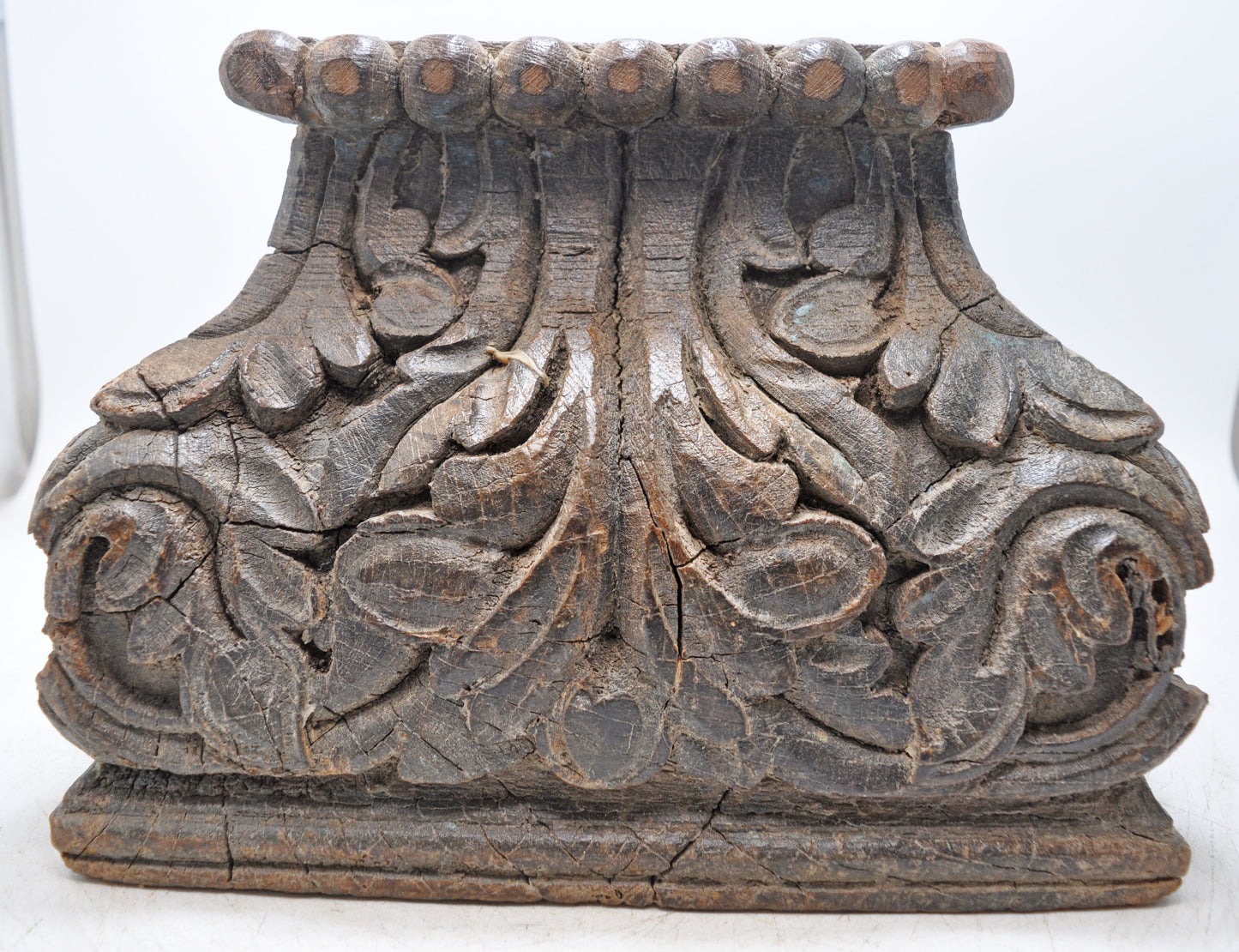 Antique Wooden Pillar Column Base Candle Holder Original Old Fine Hand Carved