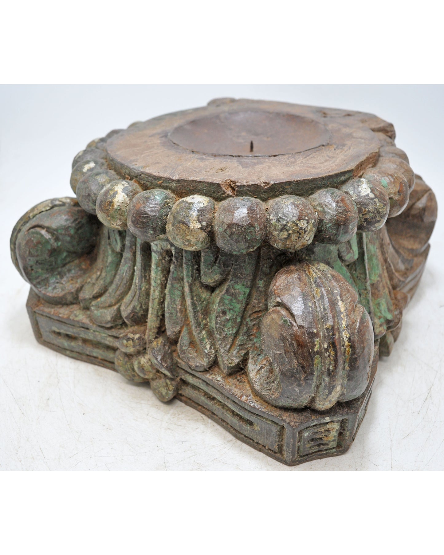 Antique Wooden Pillar Column Base Candle Holder Original Old Fine Hand Carved