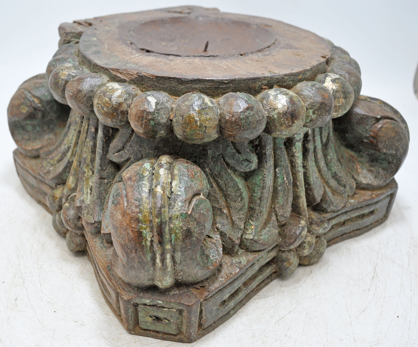 Antique Wooden Pillar Column Base Candle Holder Original Old Fine Hand Carved