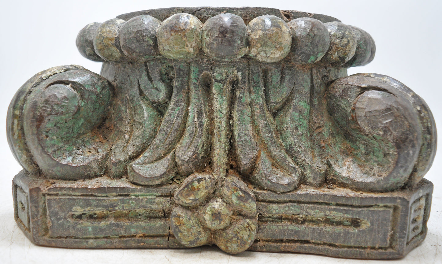 Antique Wooden Pillar Column Base Candle Holder Original Old Fine Hand Carved