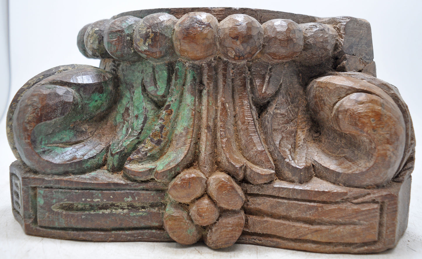 Antique Wooden Pillar Column Base Candle Holder Original Old Fine Hand Carved