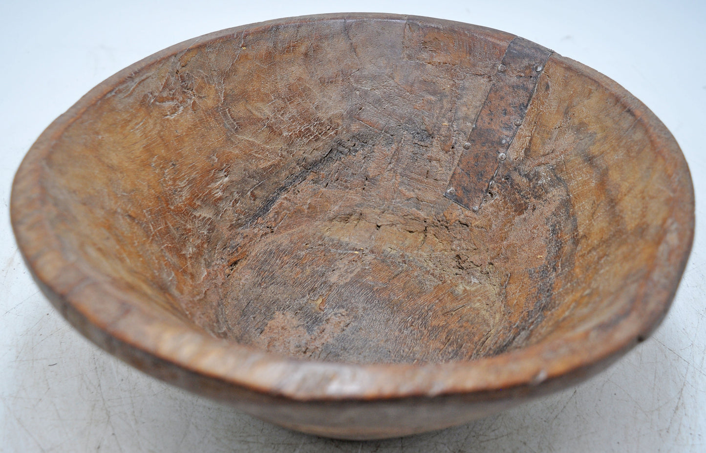 Antique Wooden Roung Dough Kneading Parat Bowl Original Old Hand Carved