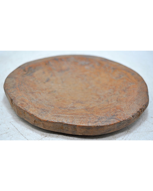 Antique Wooden Round Plate Original Old Hand Carved