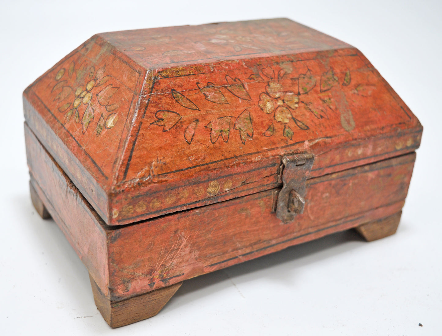 Vintage Wooden Dome Shaped Storage Box Original Old Hand Crafted Painted